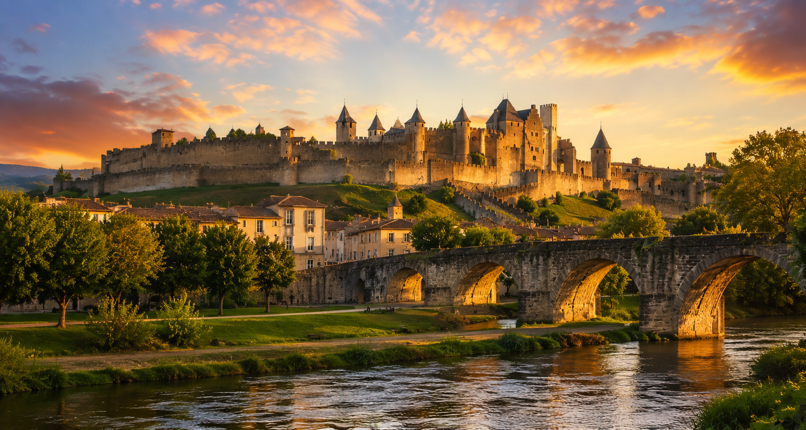 La cité de Carcassonne dans la lumière du soir